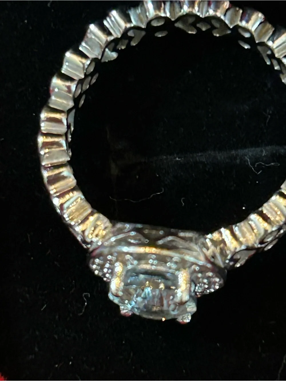 1.35CT Oval Aquamarine & .40CT White Zircon Openwork Heart Design Ring Size 9 SS